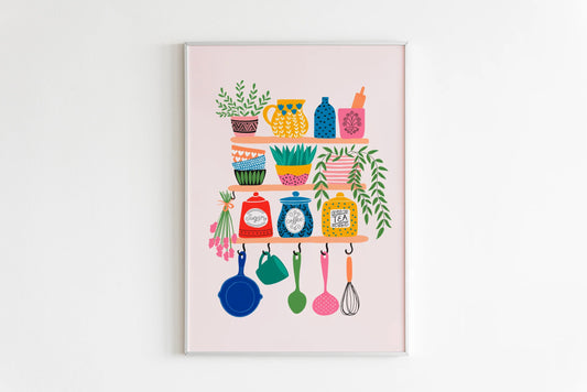 Colourful Kitchen Shelves Print