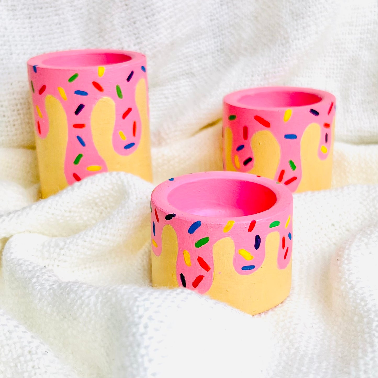 Donut Inspired Hand Painted Tea Light Holders, Candle Accessory Gift