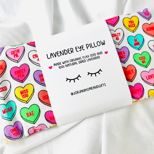 Lavender Eye Pillow in Love Heart Compliments Print