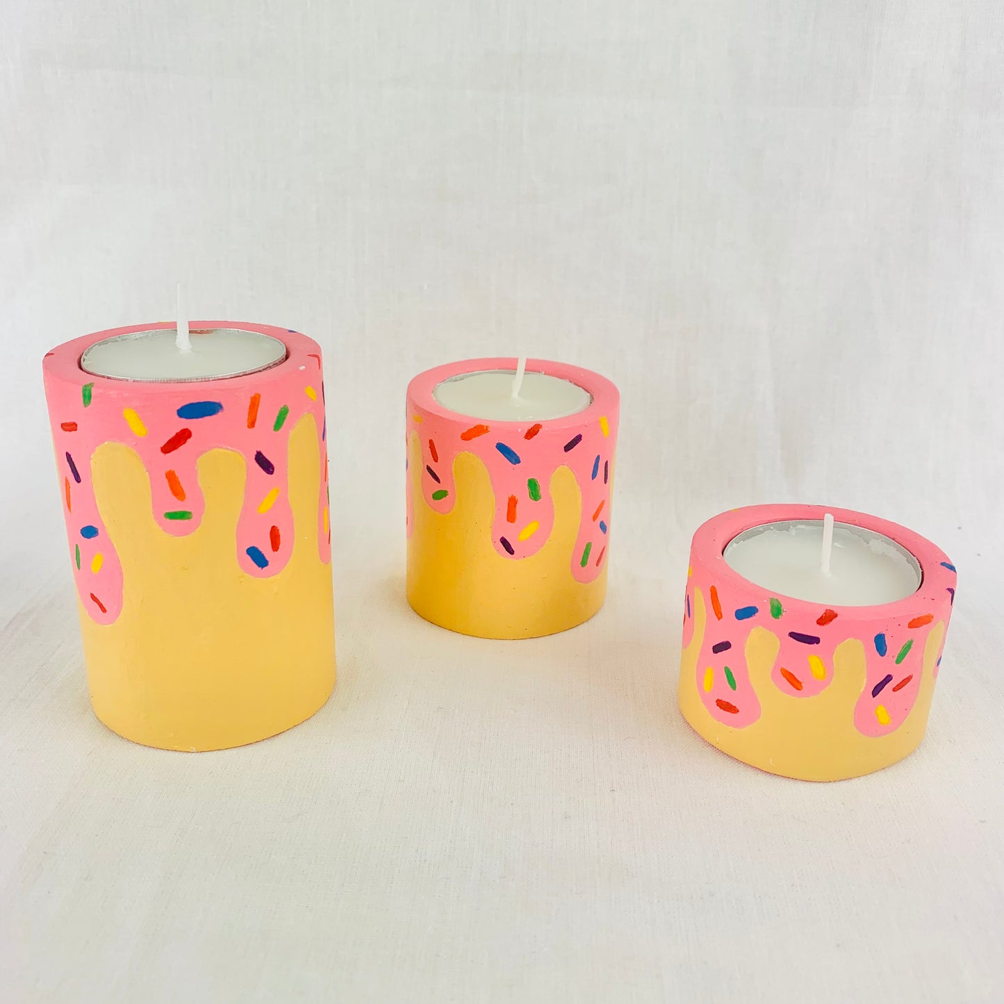 Donut Inspired Hand Painted Tea Light Holders, Candle Accessory Gift