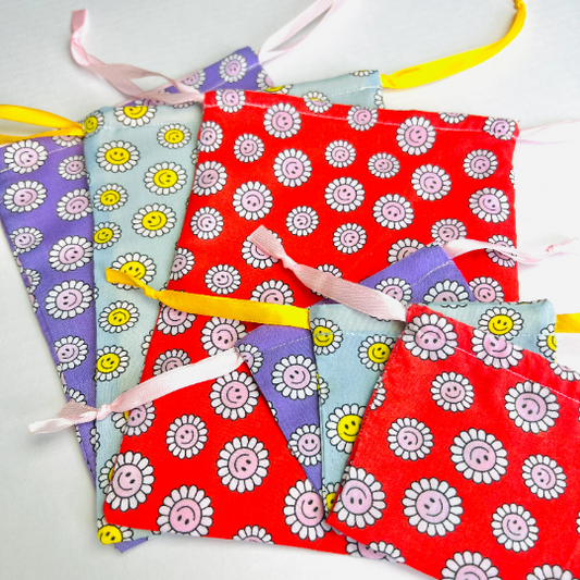 Smiley Flower Reusable Gift Bags, Eco Friendly Alternative, Birthday Gift Wrap